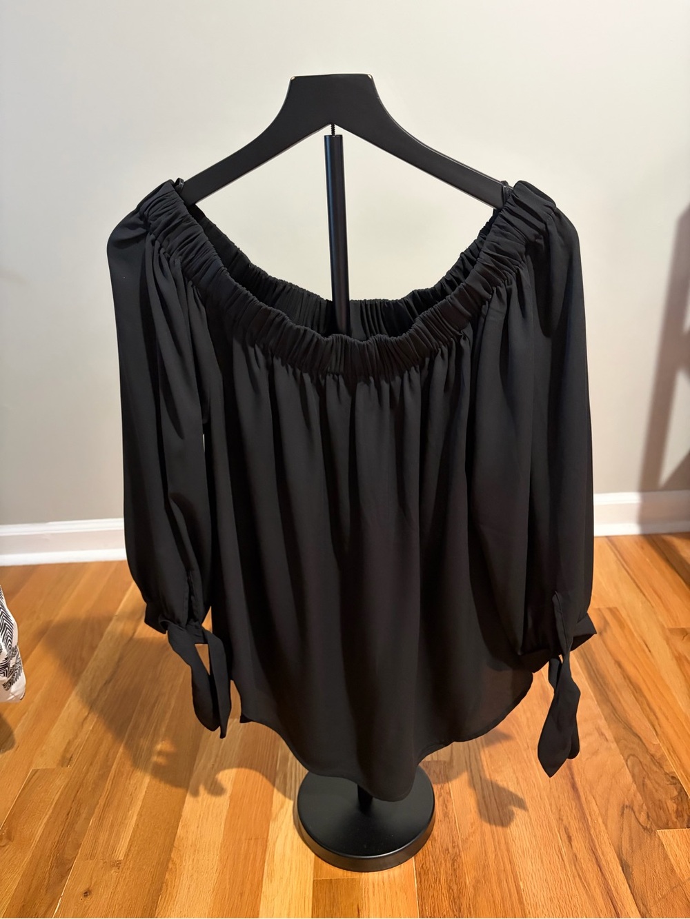 Express Black Off-Shoulder Tie-Sleeve Blouse